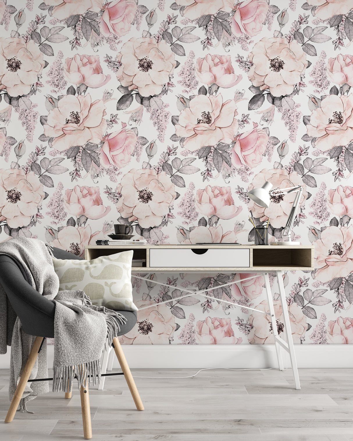 Pink Watercolor Flowers Wallpaper Peel and stick Wallpaper EazzyWalls 