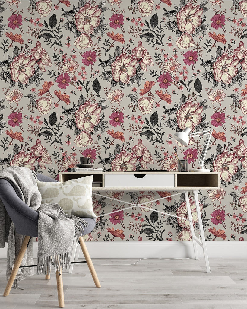 Roses and Chamomile Flowers Wallpaper Removable Wallpaper EazzyWalls 
