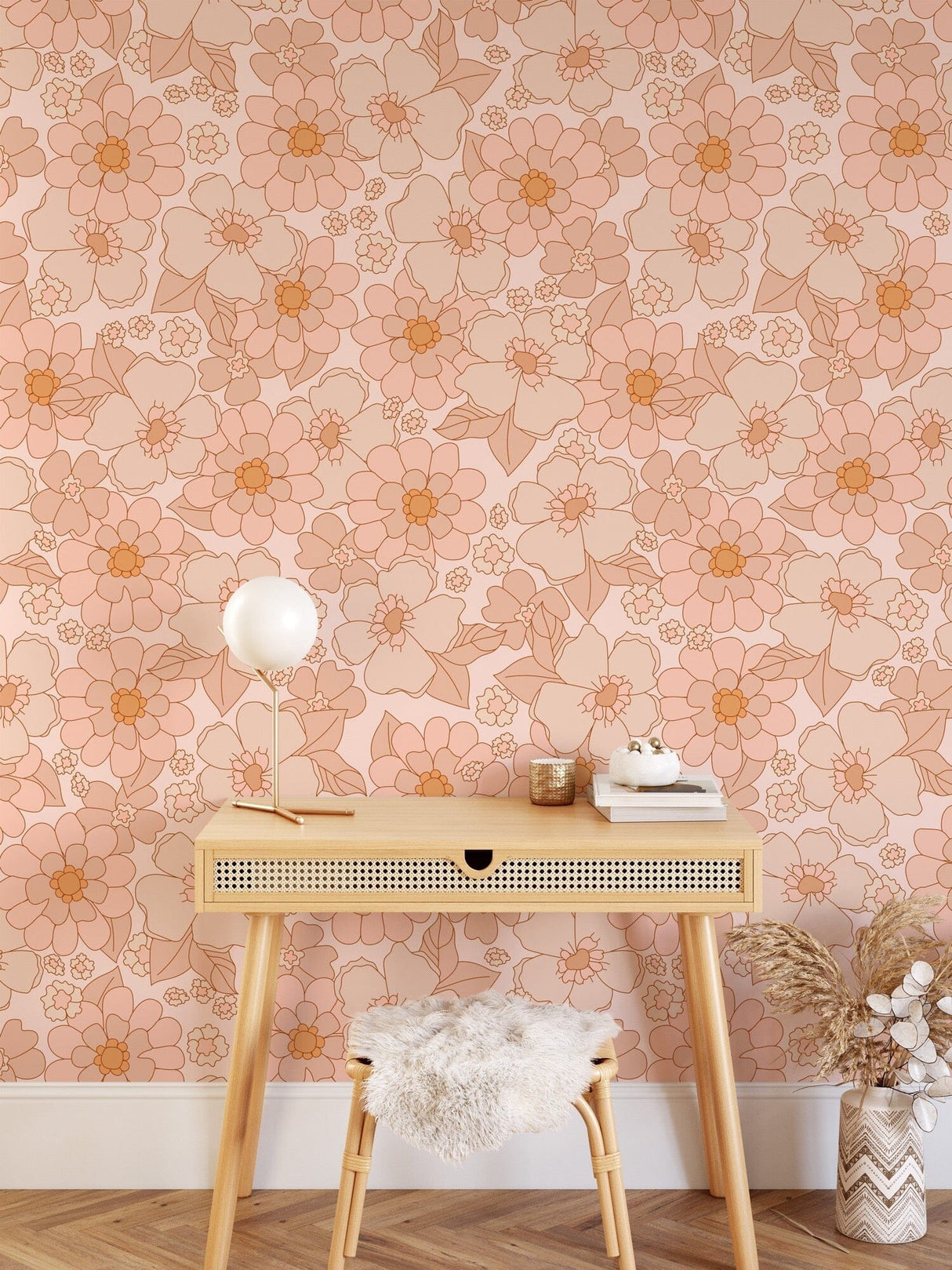 Retro Flower Wallpaper Removable Peel and Stick Wallpaper EazzyWalls 