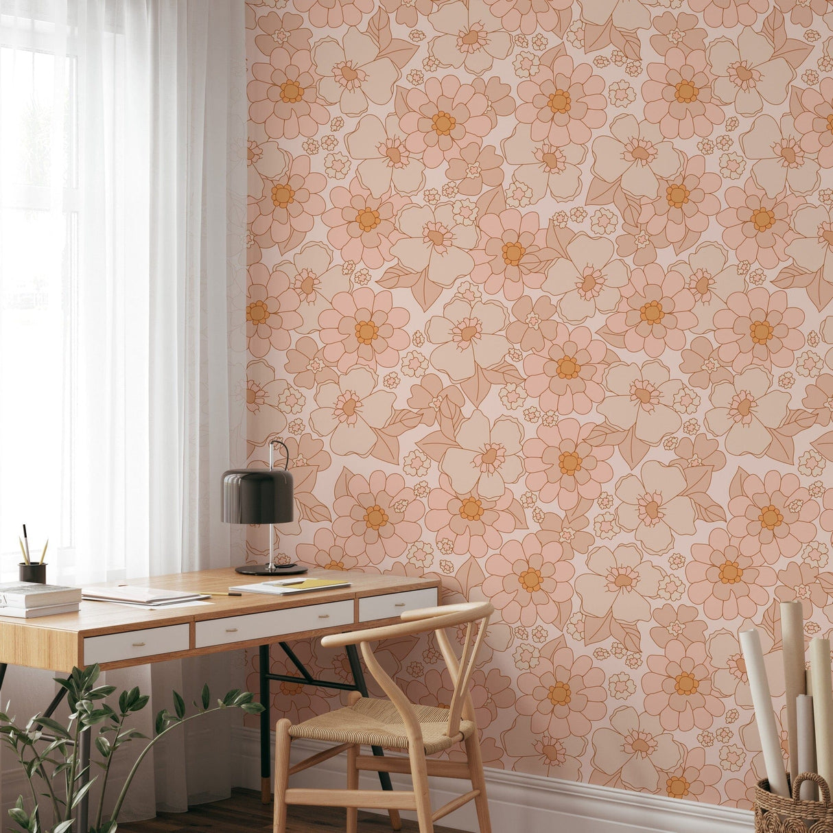 Retro Flower Wallpaper Removable Peel and Stick Wallpaper EazzyWalls 