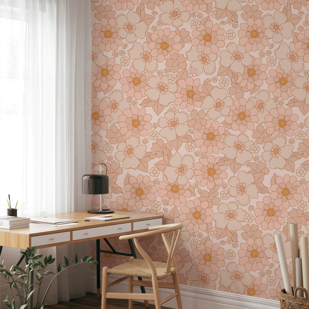 Retro Flower Wallpaper Removable Peel and Stick Wallpaper EazzyWalls 