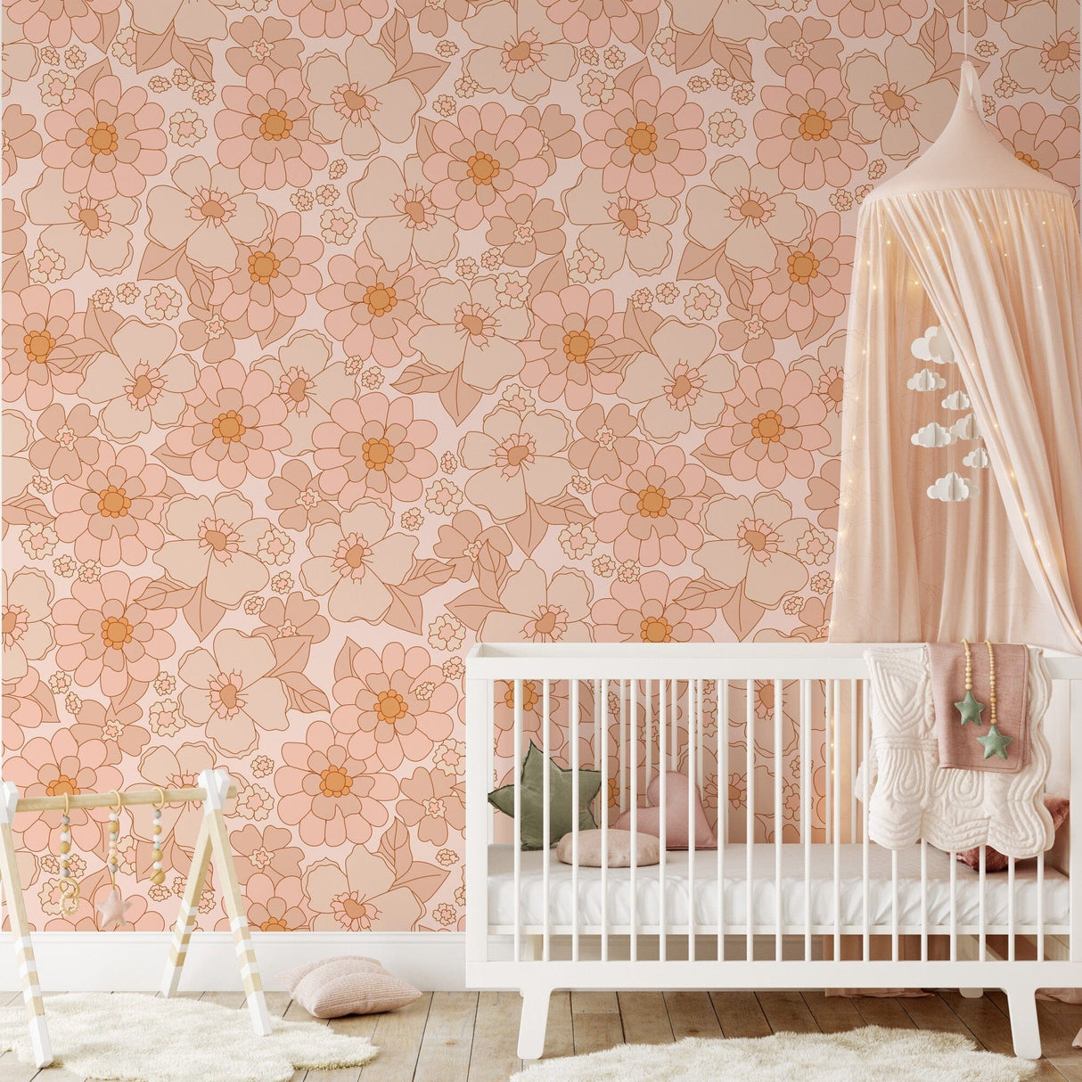 Retro Flower Wallpaper Removable Peel and Stick Wallpaper EazzyWalls 