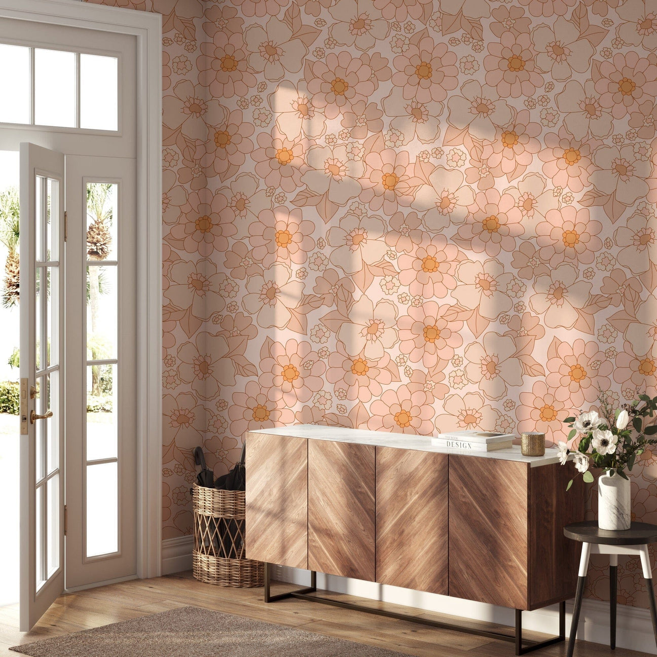 Retro Flower Wallpaper Removable Peel and Stick Wallpaper EazzyWalls 