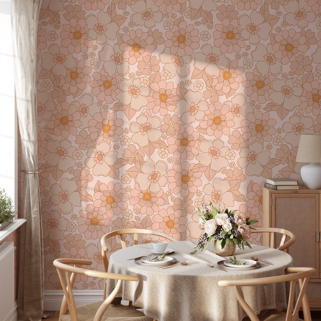 Retro Flower Wallpaper Removable Peel and Stick Wallpaper EazzyWalls 
