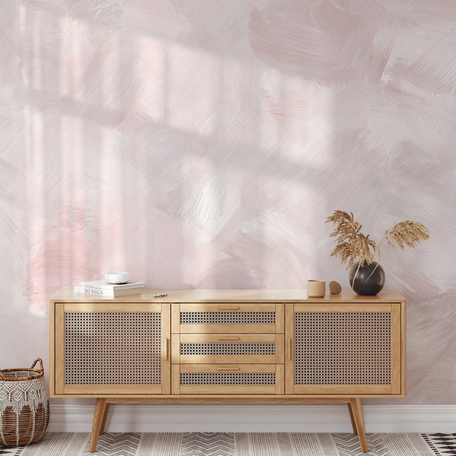 Room with Pink Acrylic Brush Stroke Wallpaper Mural