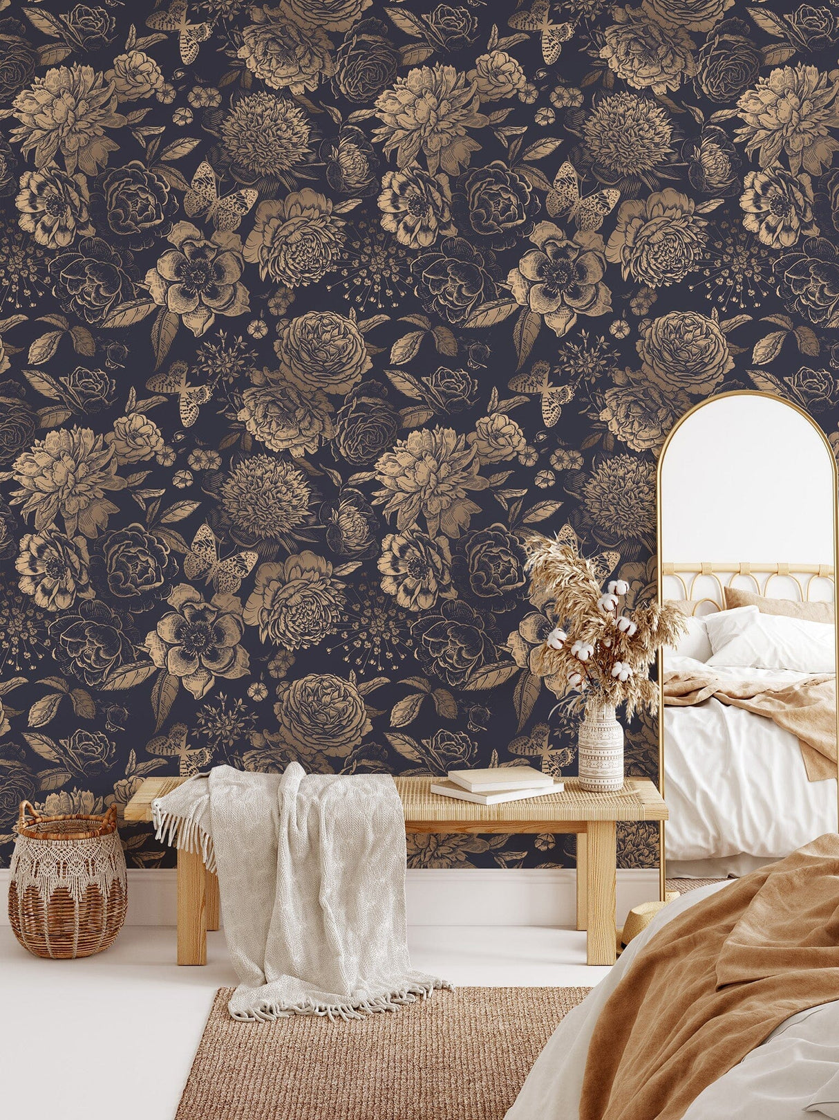 Vintage Flower Wallpaper Non-metallic gold image 6