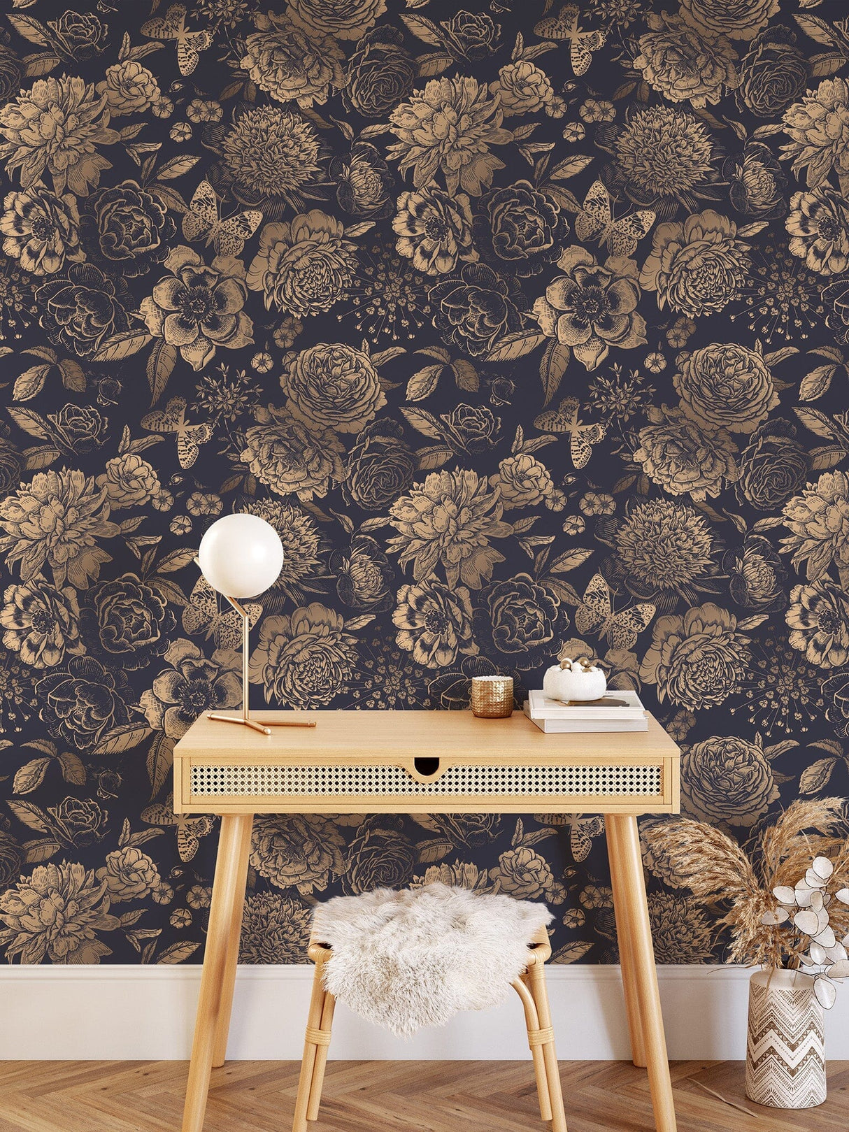 Vintage Flower Wallpaper Non-metallic gold image 7