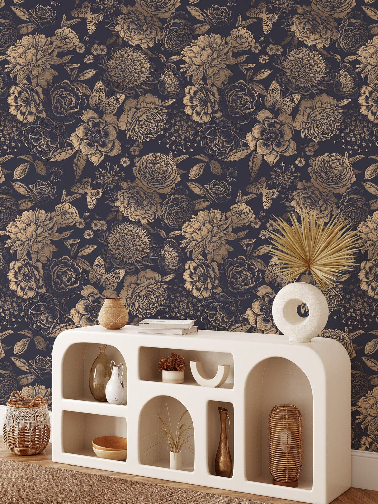 Vintage Flower Wallpaper Non-metallic gold image 3