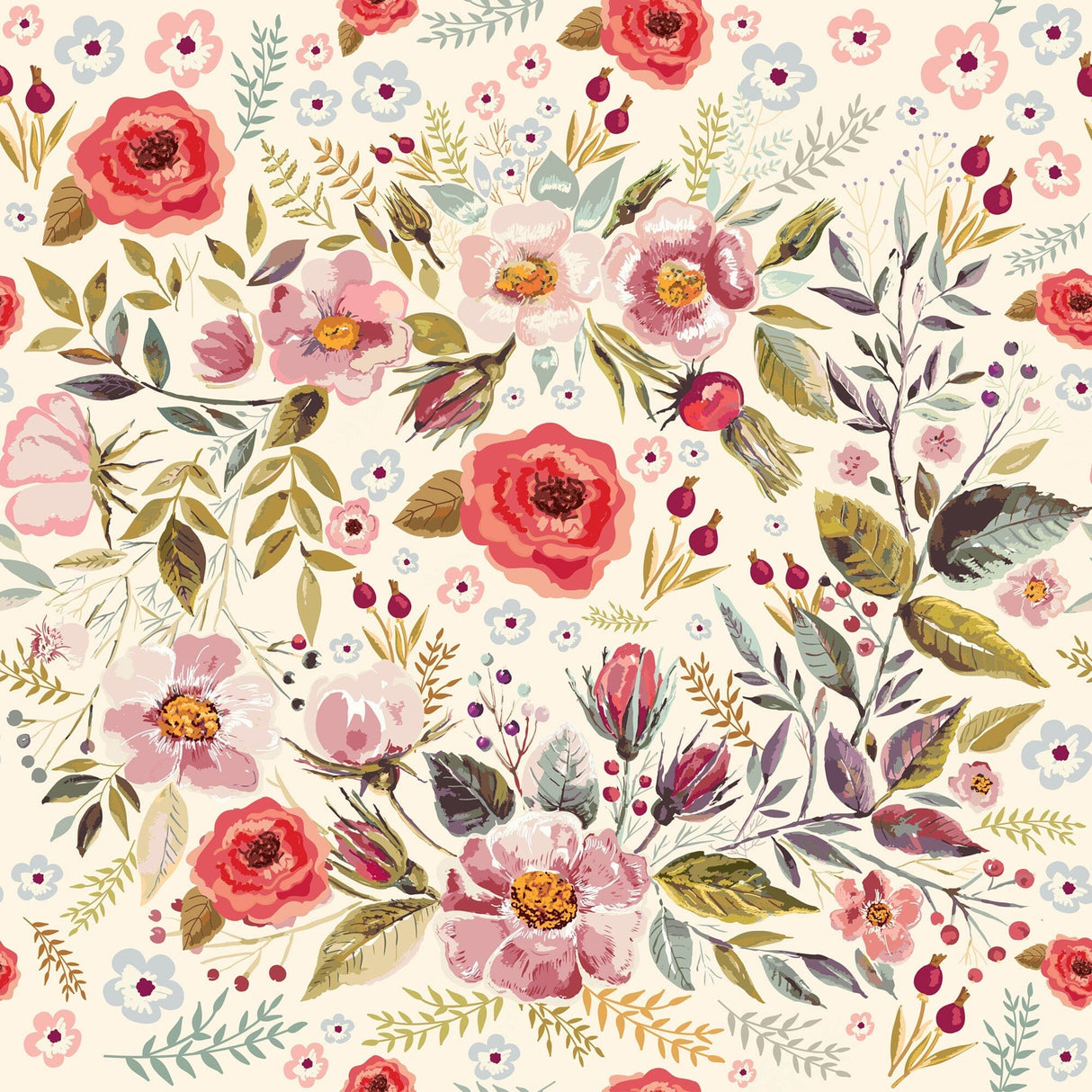 Red Floral Mural Wallpaper image 2