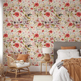 Red Floral Mural Wallpaper image 1