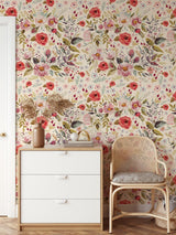 Red Floral Mural Wallpaper image 4