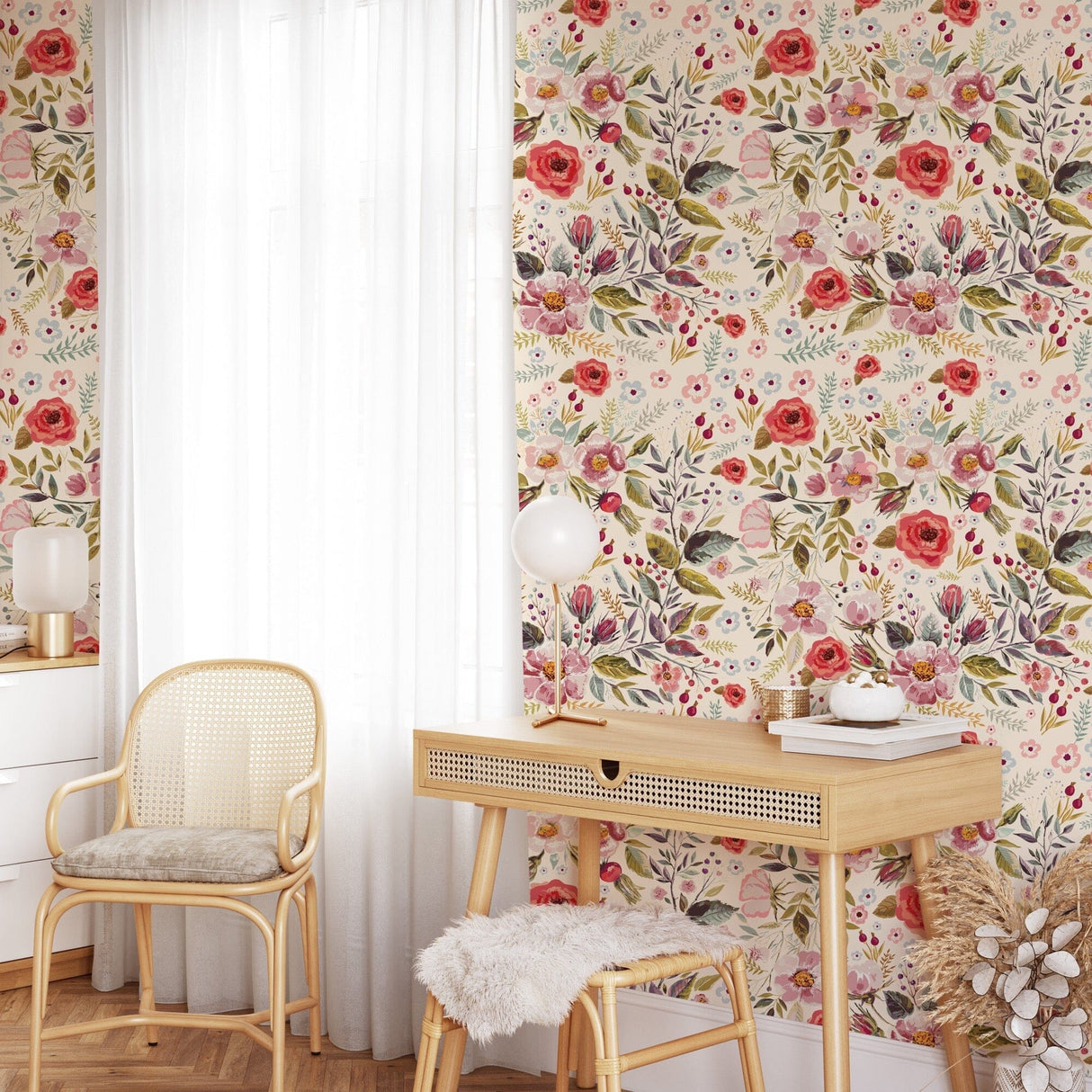 Red Floral Mural Wallpaper image 5