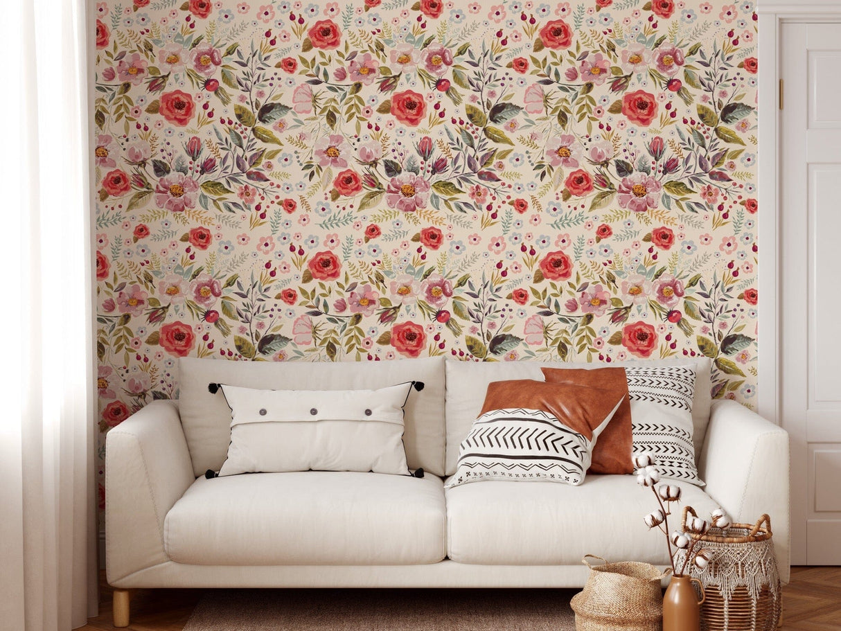 Red Floral Mural Wallpaper image 6