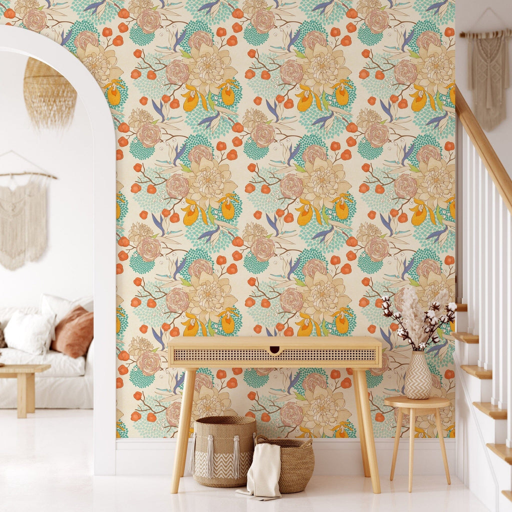 Seamless floral pattern on textured background wallpaper mural Removable Wallpaper EazzyWalls Sample: 6"W x 9"H Smooth Vinyl 