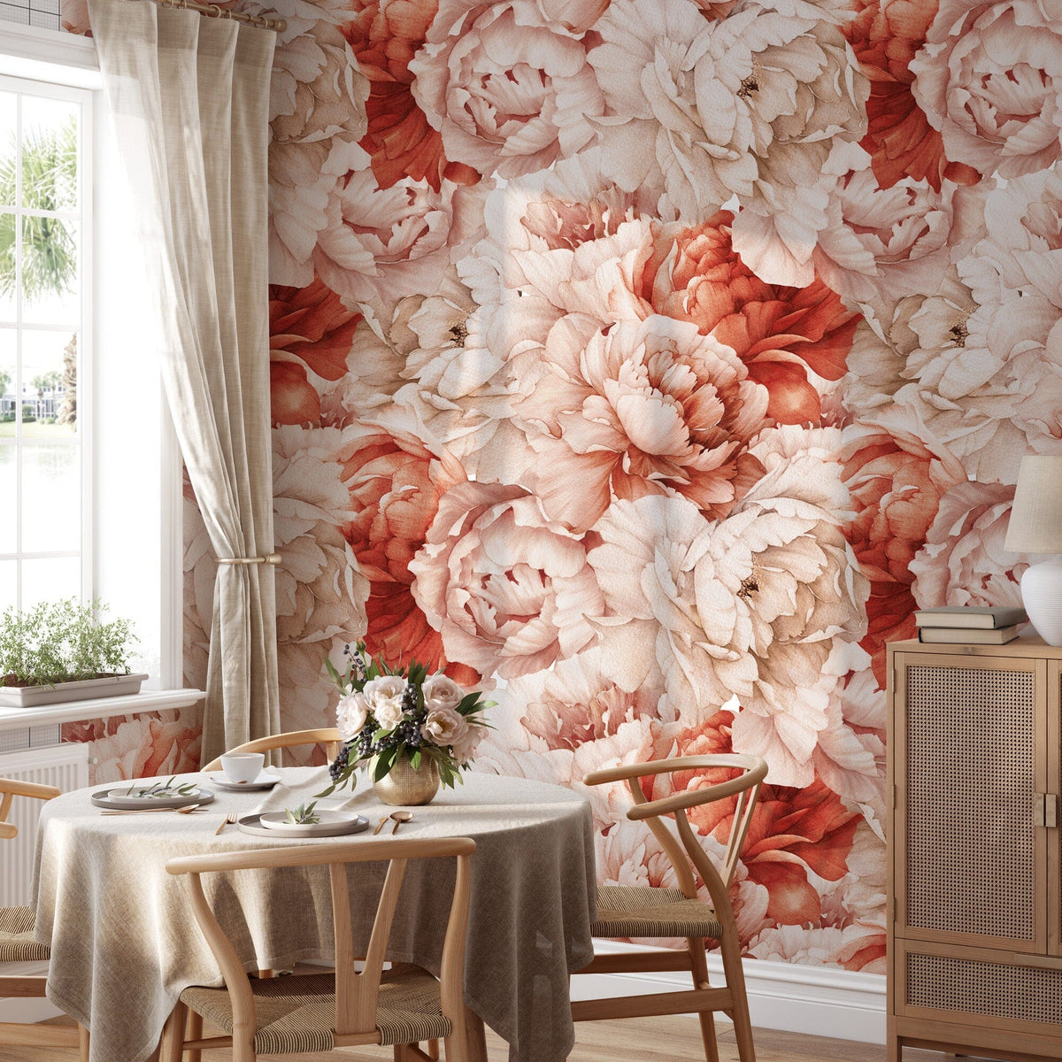 Peony Flower Wallpaper | Elegant Pink Floral Peel and Stick – EazzyWalls
