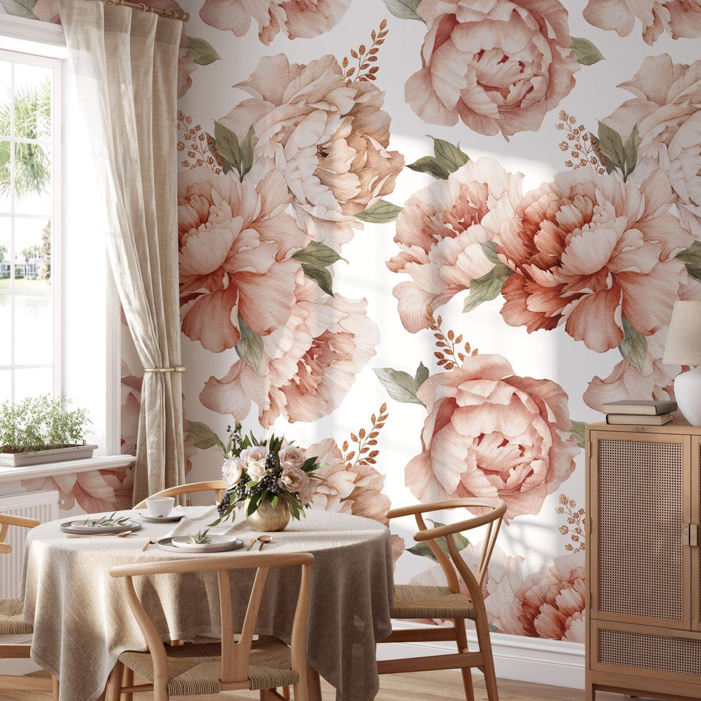 Watercolor Peony Bouquet Wallpaper Removable Peel and Stick Wallpaper EazzyWalls 