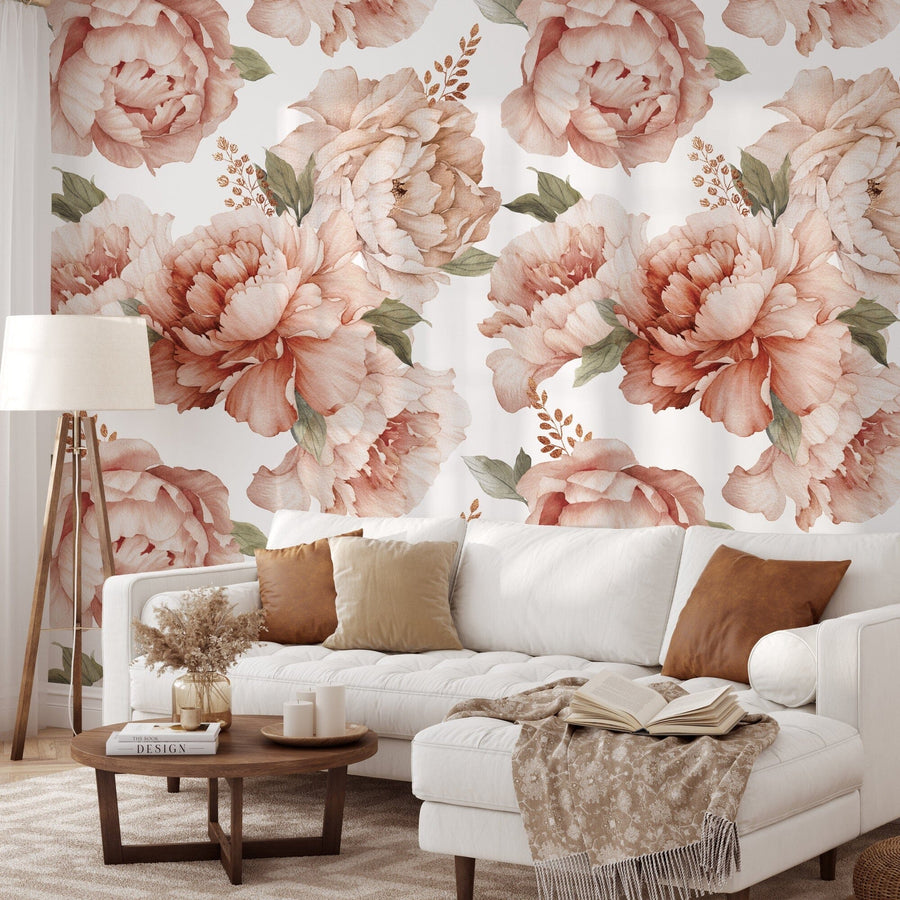 Watercolor Peony Bouquet Wallpaper Removable Peel and Stick Wallpaper EazzyWalls 