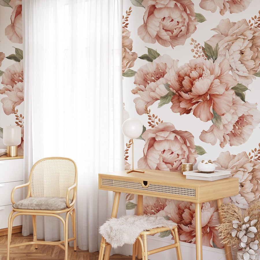 Watercolor Peony Bouquet Wallpaper Removable Peel and Stick Wallpaper EazzyWalls 