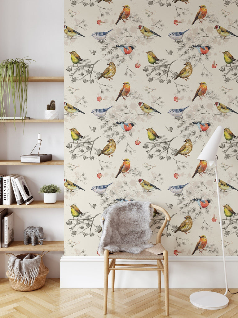 Wall hanging birds wallpaper Removable Wallpaper EazzyWalls 