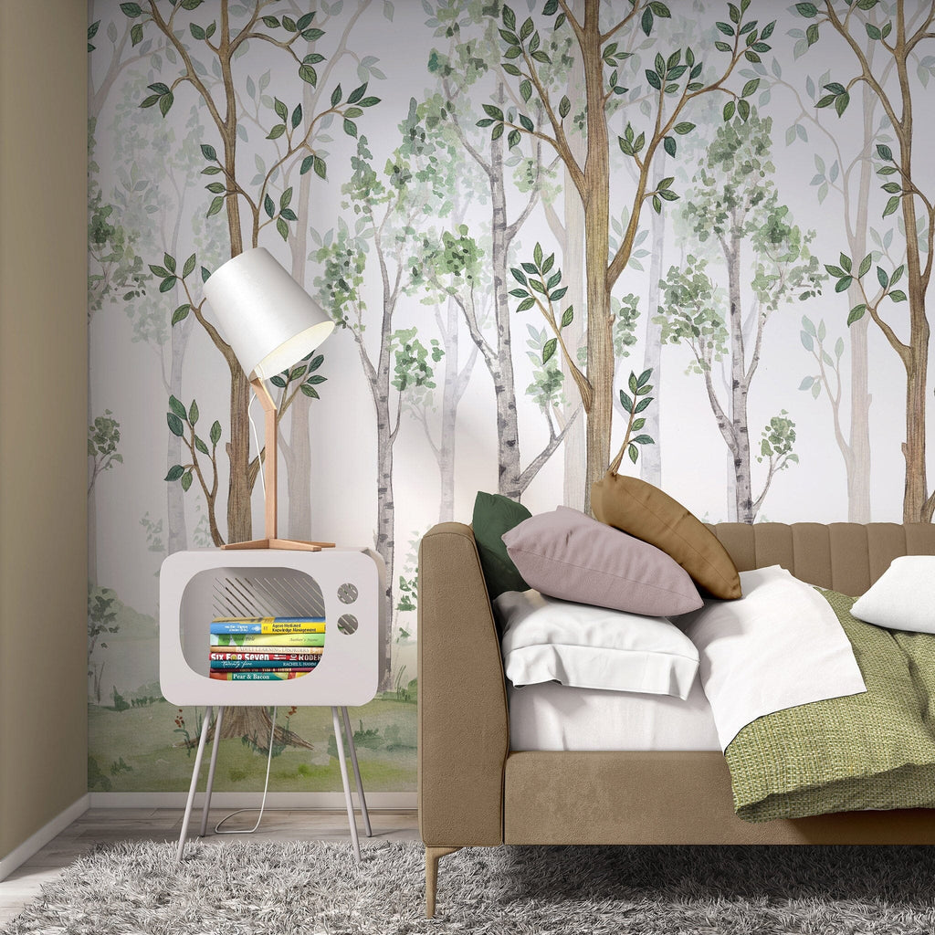 Birch Forest Watercolor Wallpaper Removable Wallpaper EazzyWalls Sample: 6''W x 9''H Canvas 