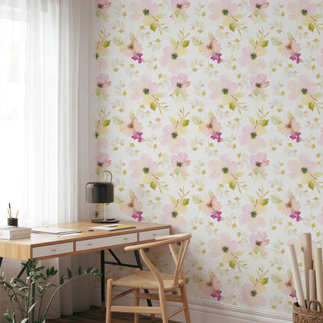 Watercolor Gentle Pink Flowers Pattern Large Scale Wallpaper Removable Wallpaper EazzyWalls 