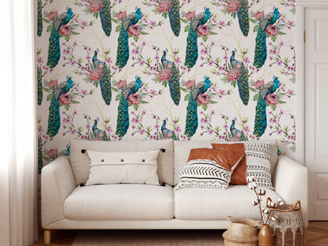 Peacock Pattern Wallpaper Peel and stick Wallpaper EazzyWalls 