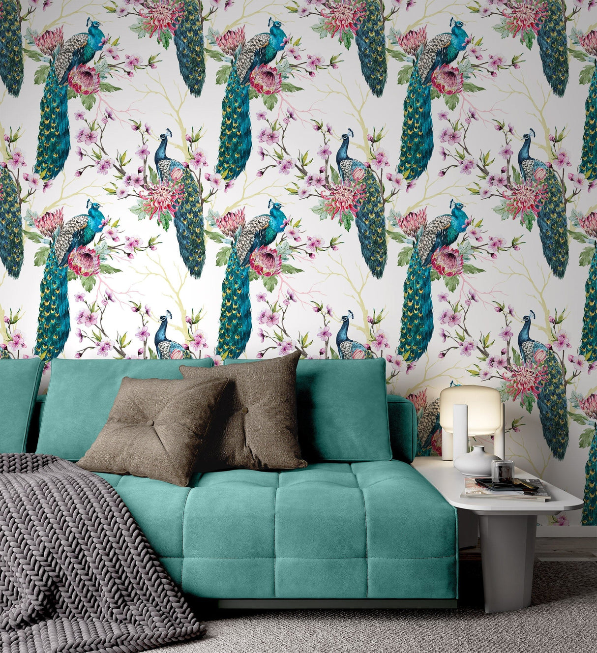 Peacock Pattern Wallpaper Peel and stick Wallpaper EazzyWalls 