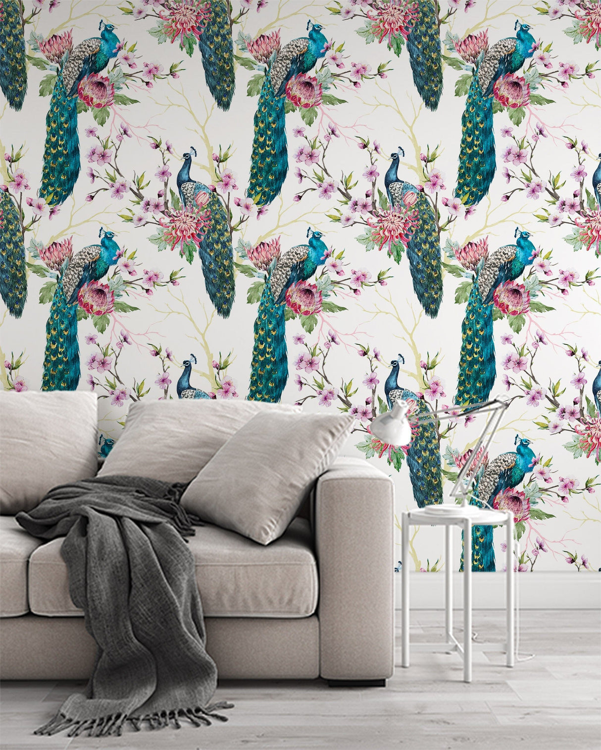 Peacock Pattern Wallpaper Peel and stick Wallpaper EazzyWalls 