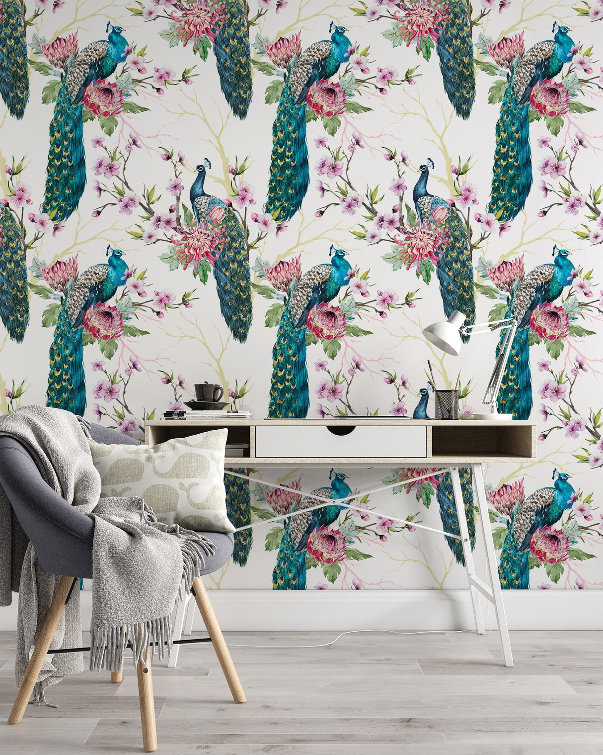 Peacock Pattern Wallpaper Peel and stick Wallpaper EazzyWalls 