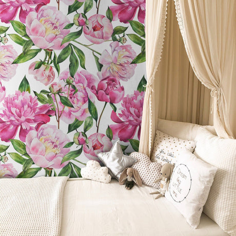 Pink Peony Pattern Wallpaper Self Adhesive Wallpaper EazzyWalls 