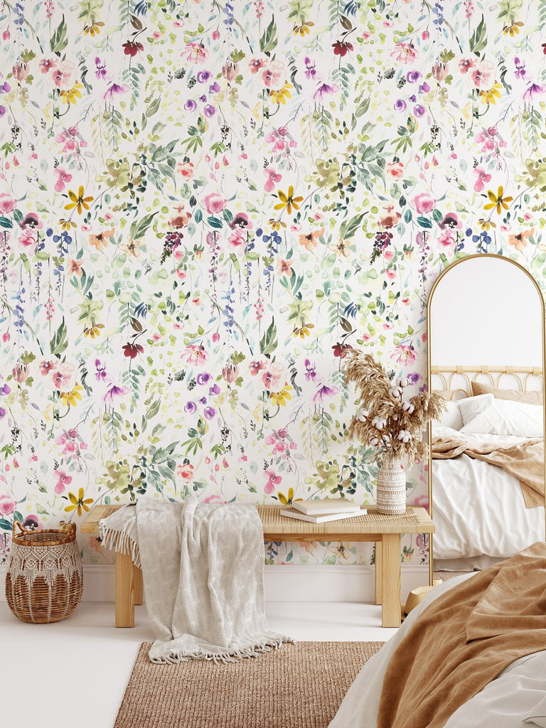 Colorful Watercolor Spring Flowers Wallpaper Removable Wallpaper EazzyWalls 