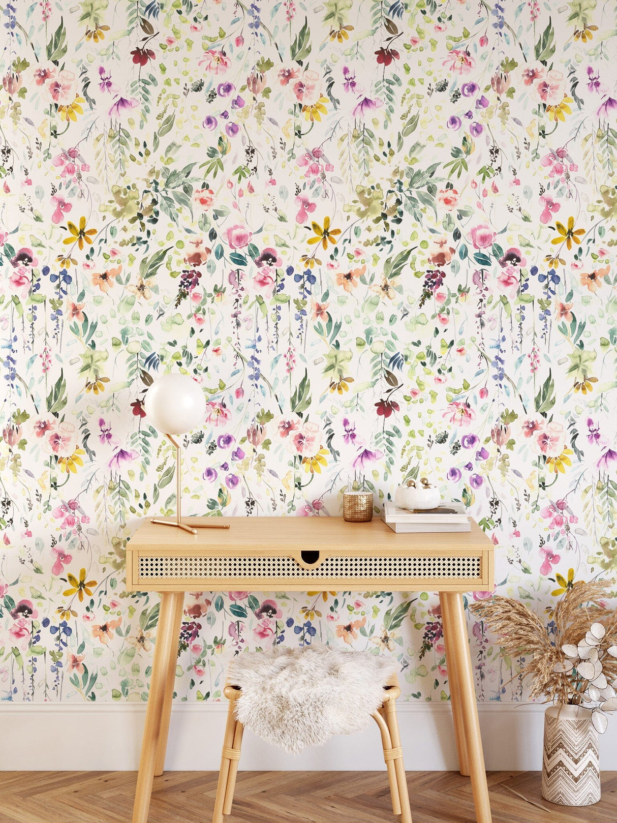 Colorful Watercolor Spring Flowers Wallpaper Removable Wallpaper EazzyWalls 