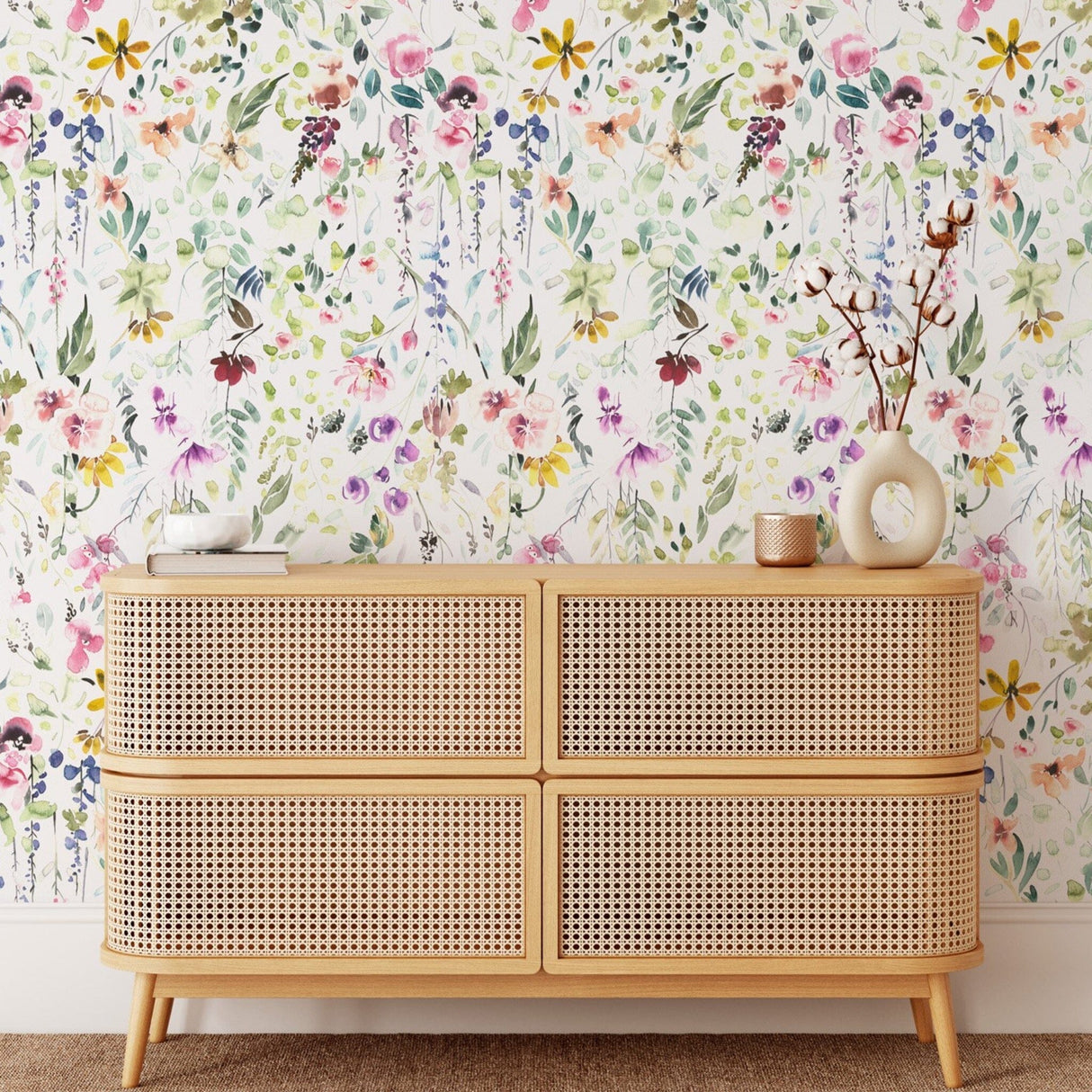 Colorful Watercolor Spring Flowers Wallpaper Removable Wallpaper EazzyWalls 