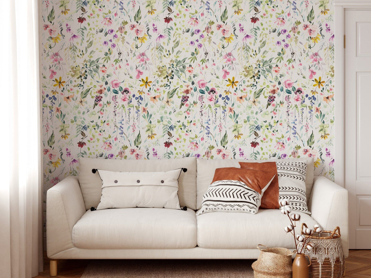 Colorful Watercolor Spring Flowers Wallpaper Removable Wallpaper EazzyWalls 