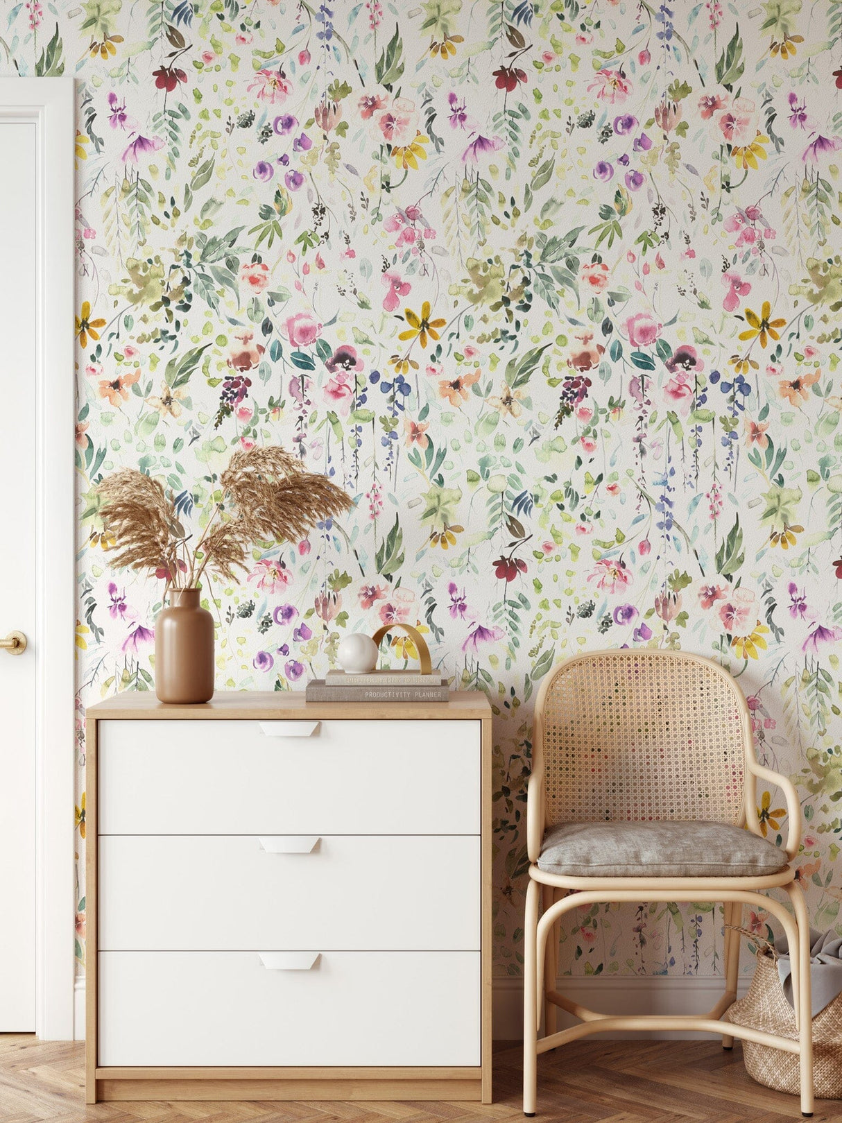 Colorful Watercolor Spring Flowers Wallpaper Removable Wallpaper EazzyWalls 