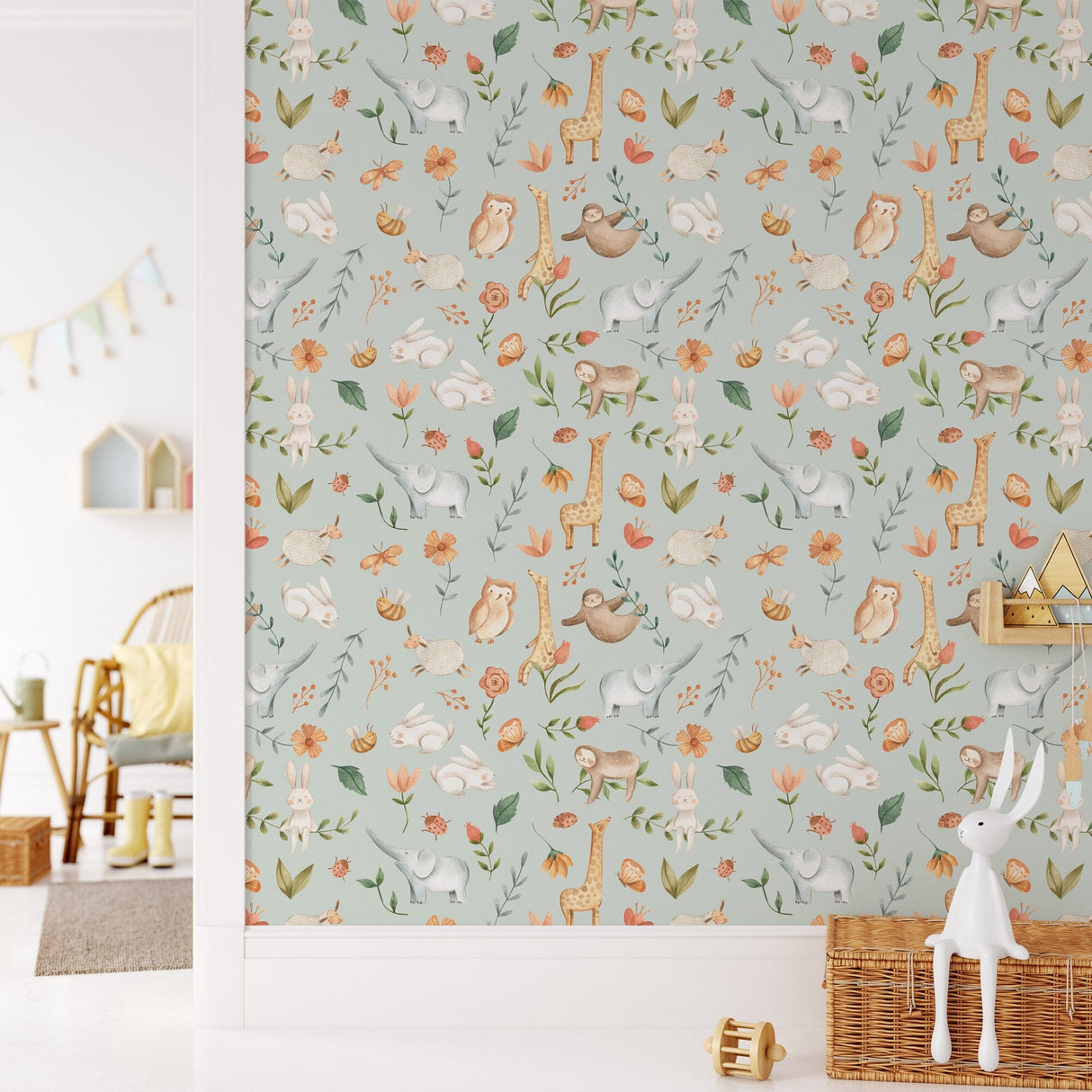 Nursery Animal Wall Art Peel and stick Wallpaper EazzyWalls 