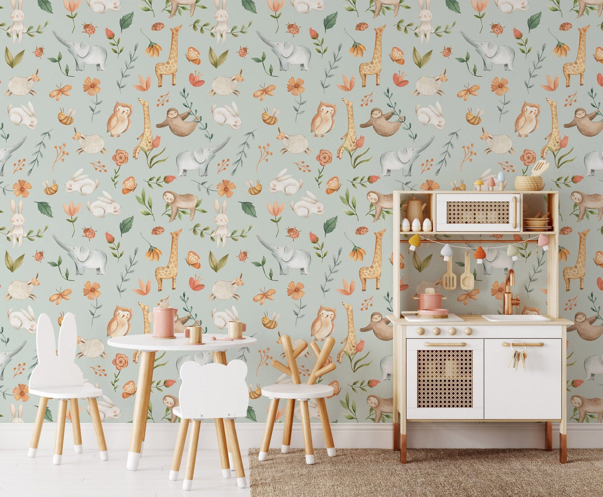Nursery Animal Wall Art Peel and stick Wallpaper EazzyWalls 