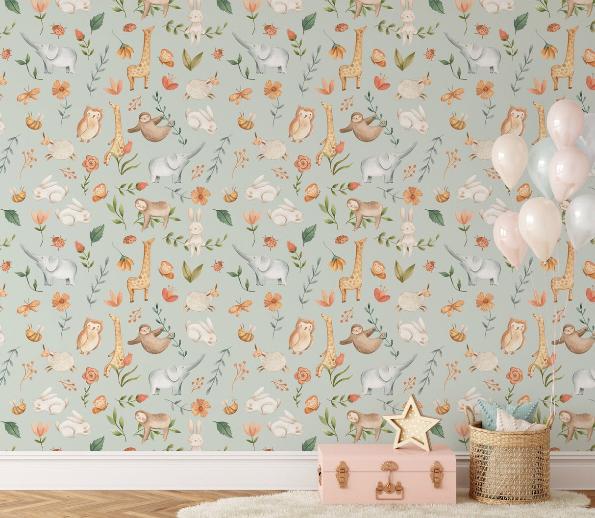 Nursery Animal Wall Art Peel and stick Wallpaper EazzyWalls 