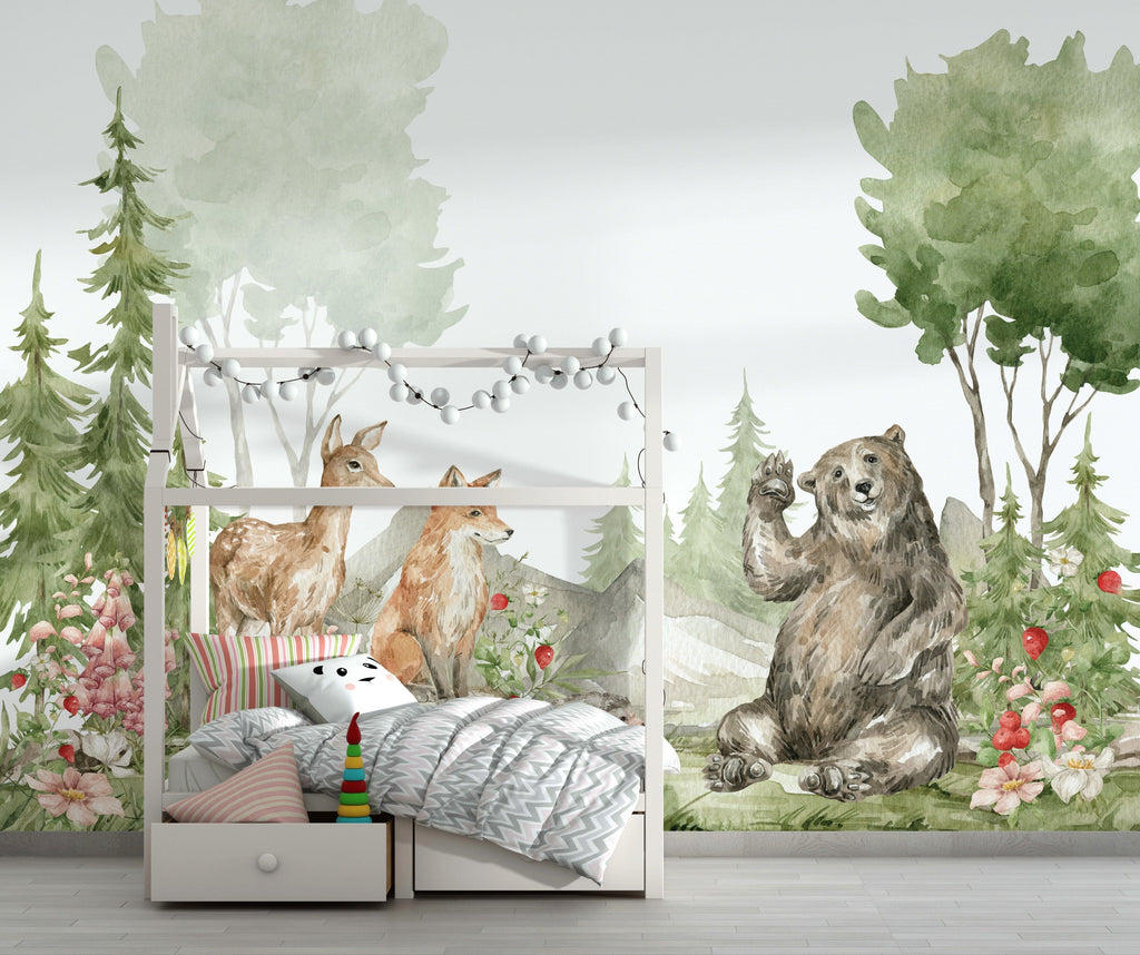 Baby Deer Woodland Nursery Wallpaper Removable Wallpaper EazzyWalls 