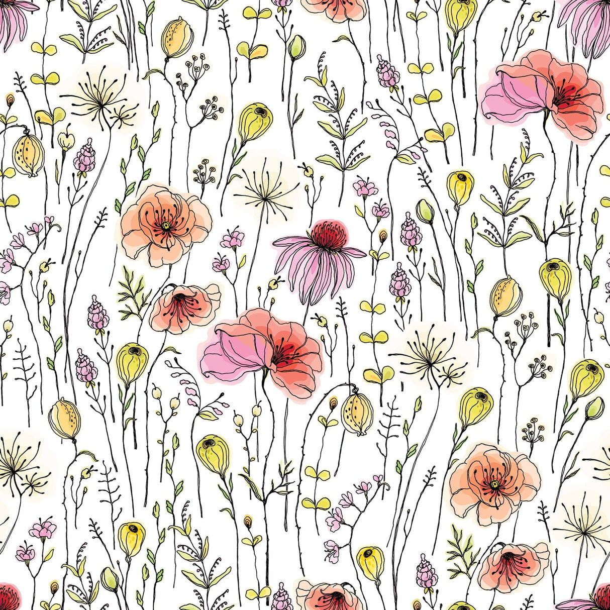 Colorful Wildflowers Peel and Stick Wallpaper Peel and stick Wallpaper EazzyWalls 