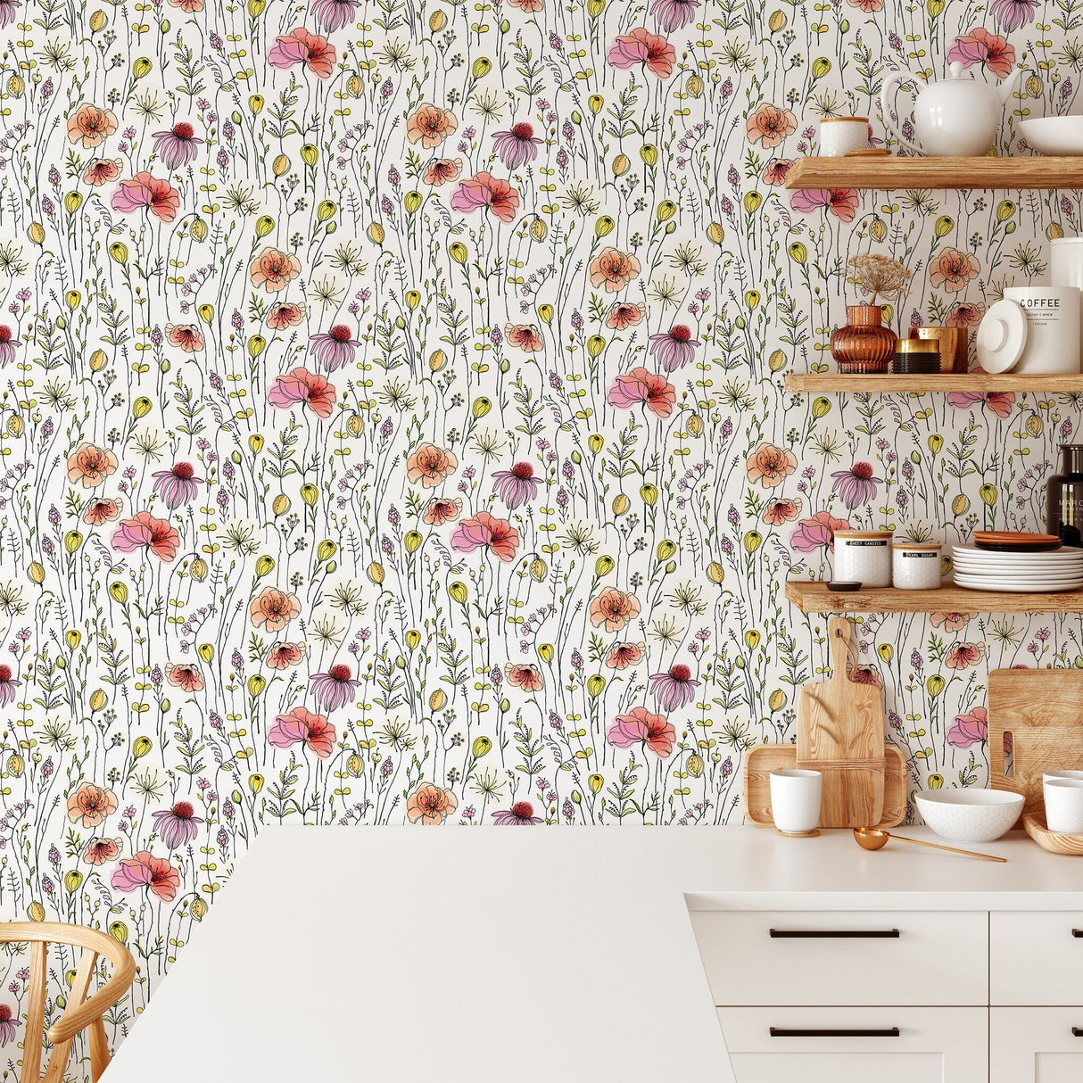 Colorful Wildflowers Peel and Stick Wallpaper Peel and stick Wallpaper EazzyWalls 