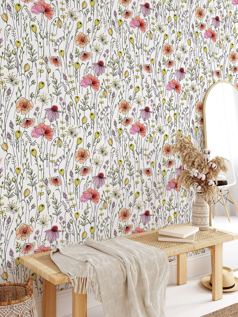 Colorful Wildflowers Peel and Stick Wallpaper Peel and stick Wallpaper EazzyWalls 