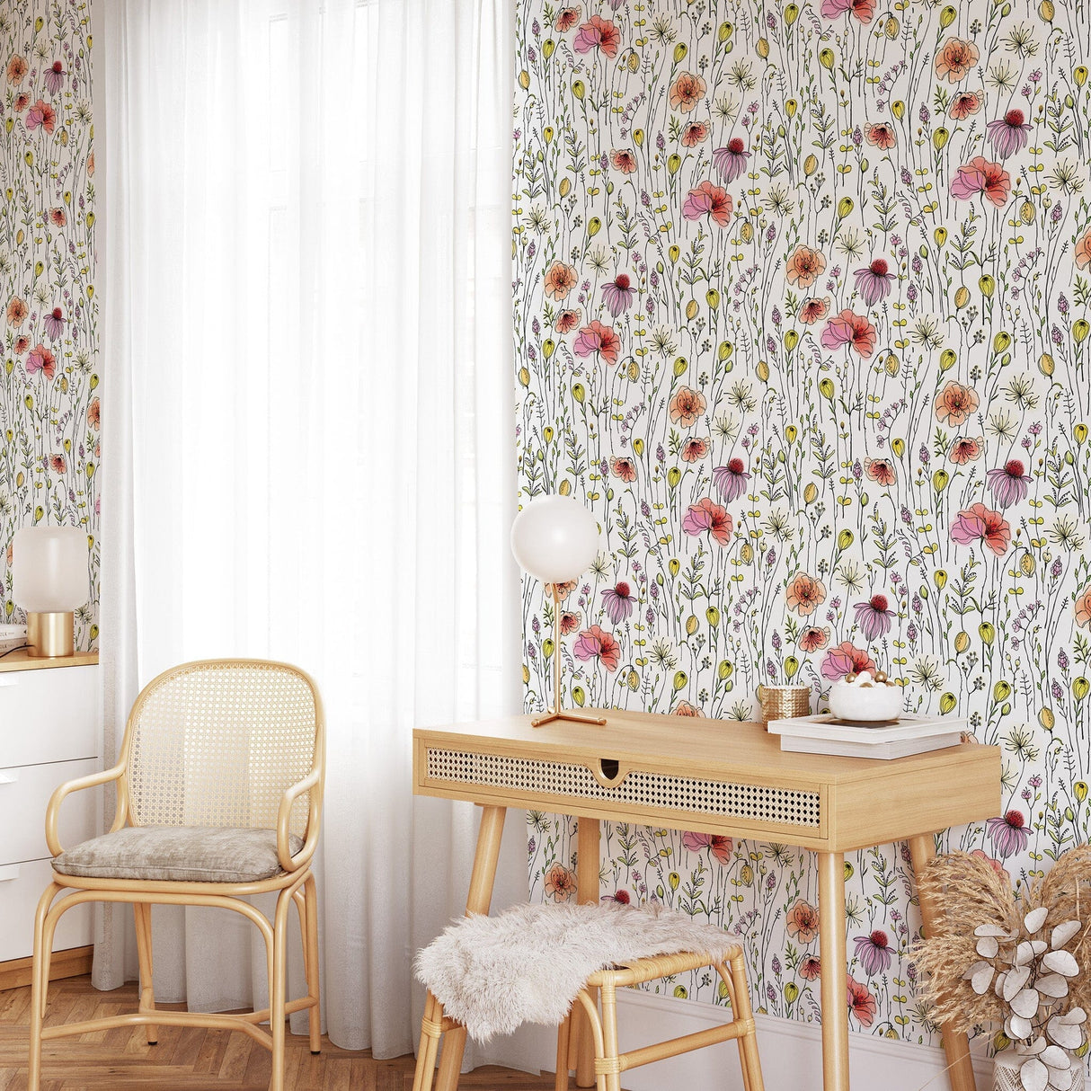 Colorful Wildflowers Peel and Stick Wallpaper Peel and stick Wallpaper EazzyWalls 