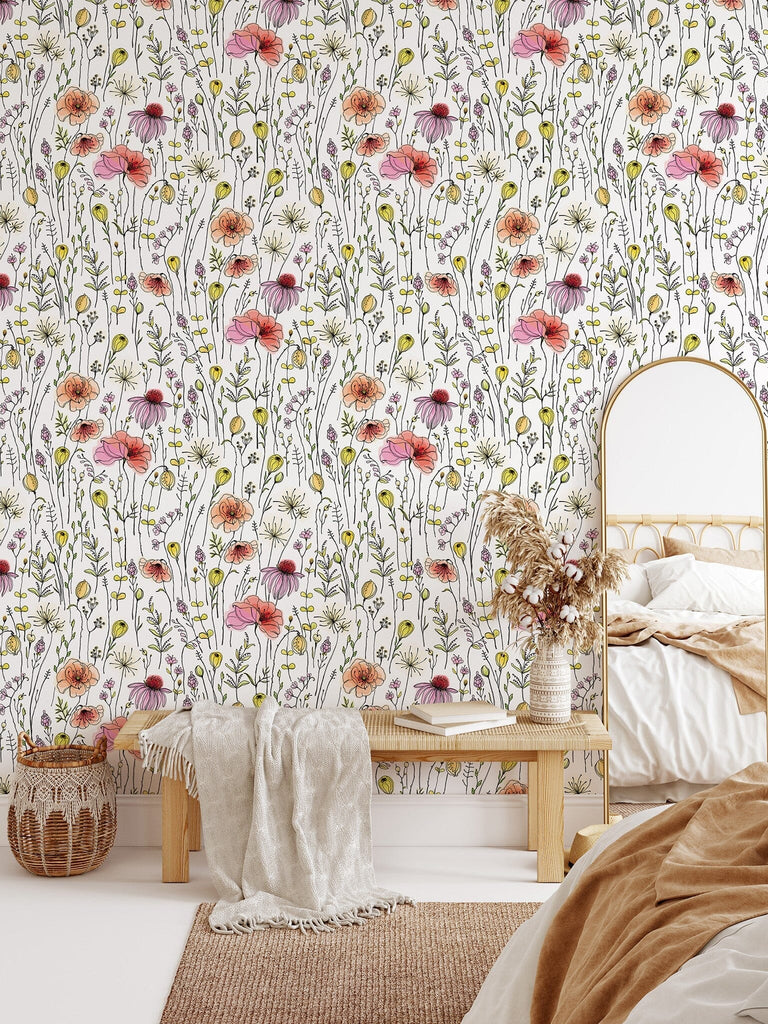 Colorful Wildflowers Peel and Stick Wallpaper Peel and stick Wallpaper EazzyWalls 