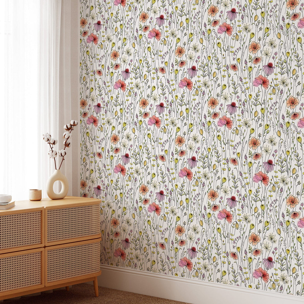 Colorful Wildflowers Peel and Stick Wallpaper Peel and stick Wallpaper EazzyWalls 