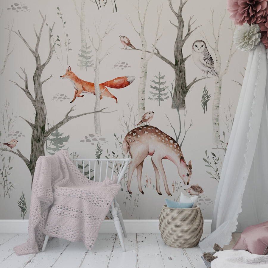 Hunting Fox and Deer Wall Mural for kids Peel and stick Wallpaper EazzyWalls 
