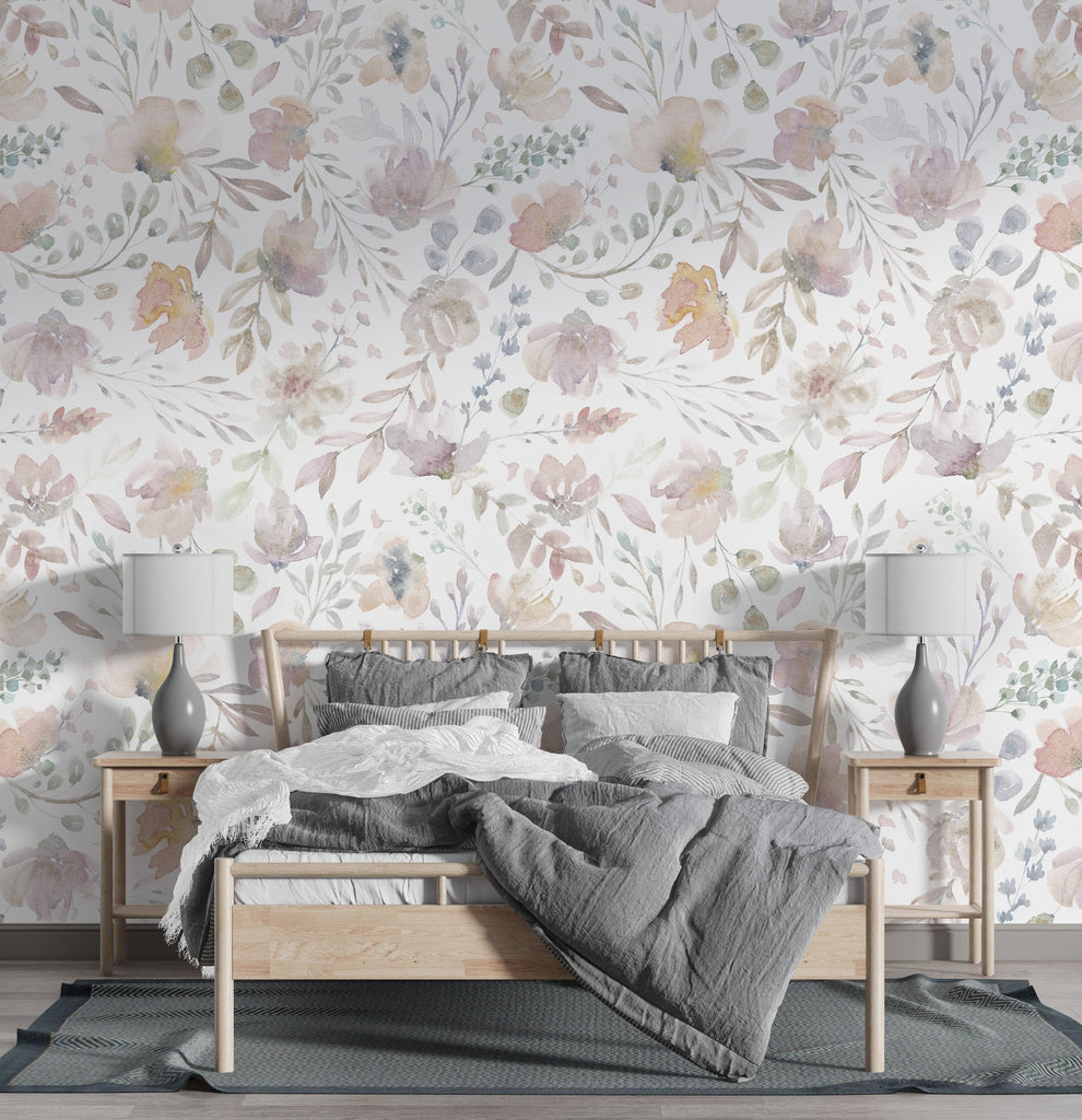 Delicate Watercolor Flowers Wall Mural Removable Wallpaper EazzyWalls 