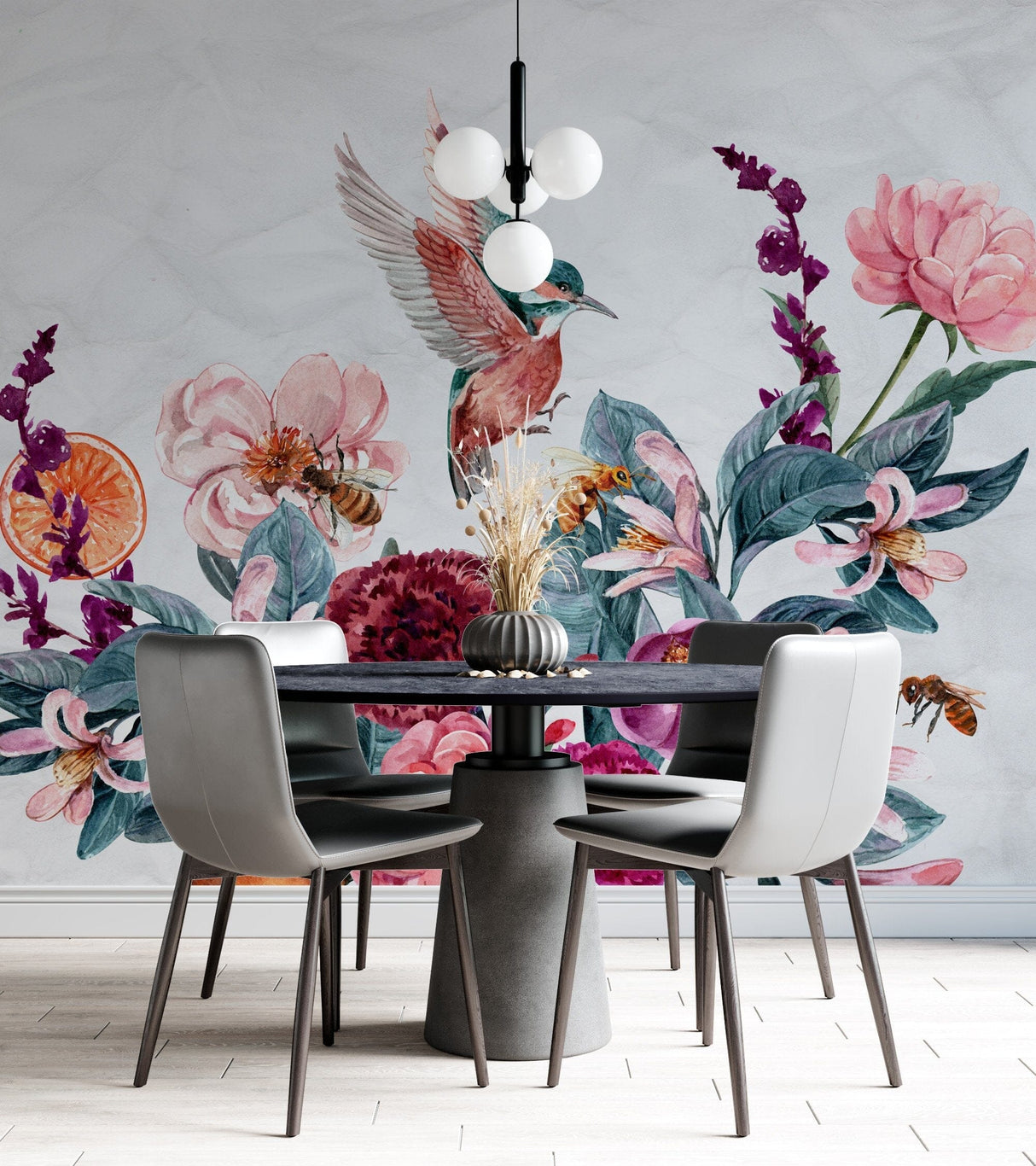 Birds with Floral Wallpaper Peel and stick Wallpaper EazzyWalls 