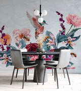 Birds with Floral Wallpaper Peel and stick Wallpaper EazzyWalls 