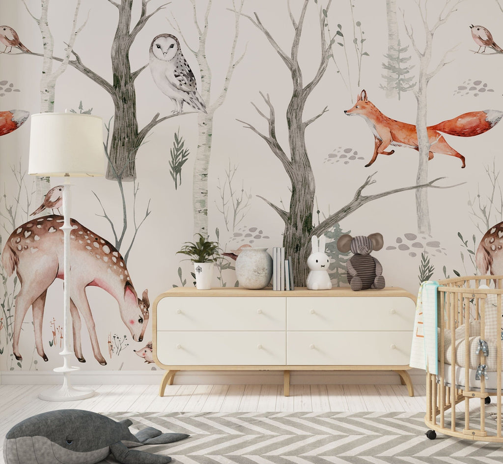 Hunting Fox and Deer Wall Mural for kids Peel and stick Wallpaper EazzyWalls 